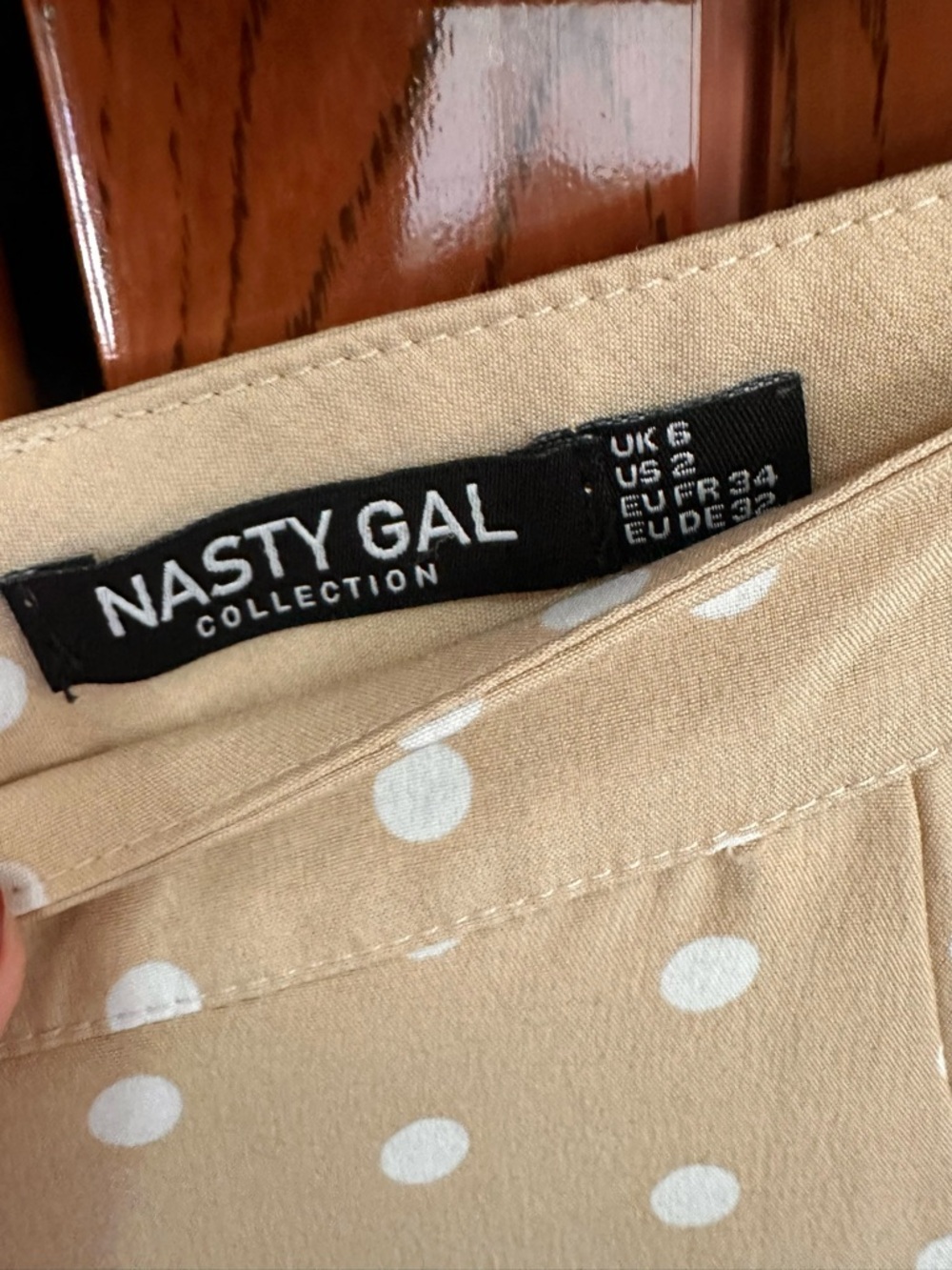 Nasty Gal Polka Dot 2 Piece Set Sand Crop Top & Wide Leg Pants | Size 2 - Picture 5 of 9
